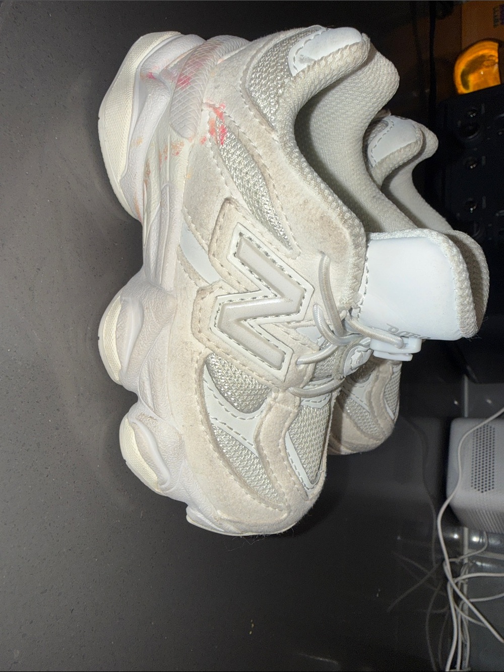 New Balance Kids Sneakers in Cream and White with Light Pink Accent